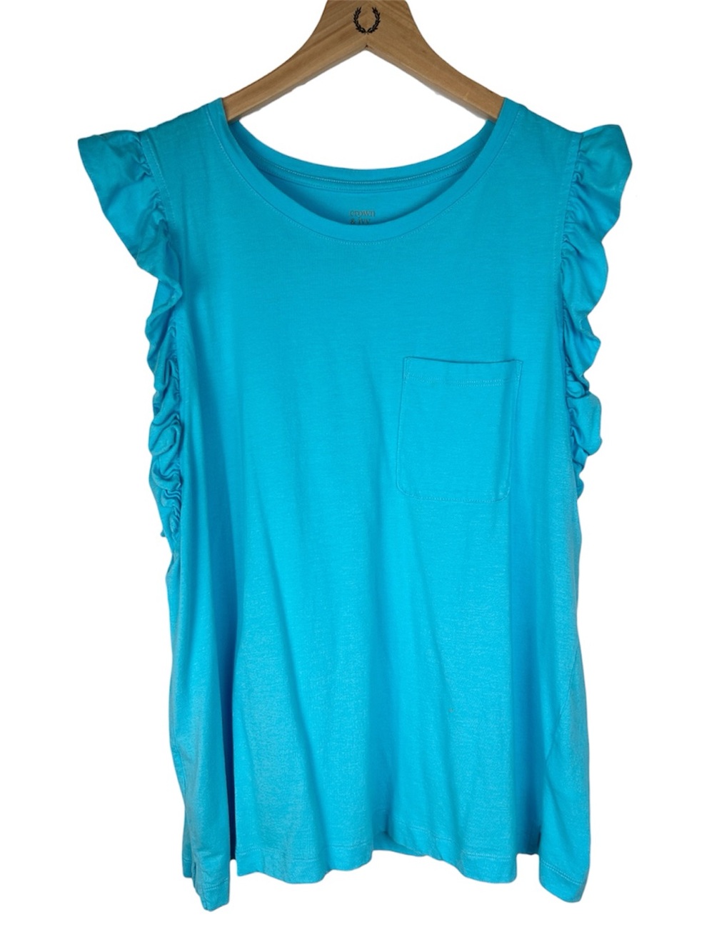 Women’s Ruffle Sleeve Pocket Tank Top - Bright Teal